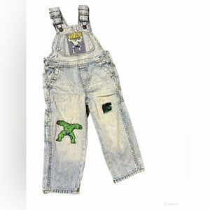 Kids Light Wash Denim Overalls with Hulk Graphics